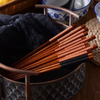 10ペア割り箸寿司棒再利用可能な中国の箸セット長の和食Chop棒木材キッチン-食器