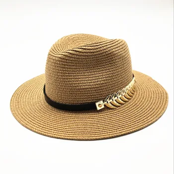 2018年夏の新イギリスベルトのヴィンテージTrilby平縁の麦わら帽子の陰影日帽子の女性のファッションビーチハット男女共用ジャズ-帽子