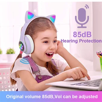 5.1Bluetooth無線ヘッドホンヘッドセットの猫耳ヘッドホンの子供向けのキッズギフトフラッシュ光HD音声マイクロホン