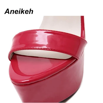 Aneikeh新2024年夏のファッションサンダルシオトゥ16CM高いヒールパドレスの結婚式ナイトクラブ女性の靴黒赤45 46
