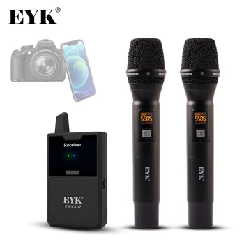 EYK EW-C102デュアルチャネルのUHF無線帯マイクロホンモニター機能のためのポジティブにデジタル一眼レフカメラ電話でライブの面接の記録