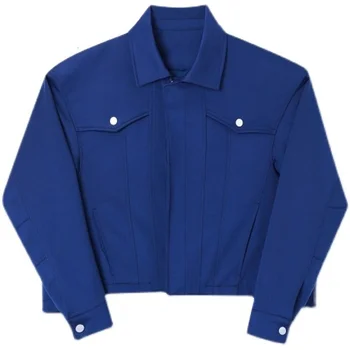 IEFBメンズピンクの青いジャケット2023新しいゆったりよりラペルチャック長袖ショートコート秋冬の大型作業服衣服9D074