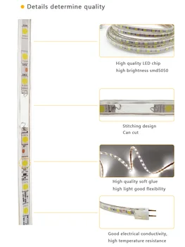SMD5050AC220V LEDストリップの柔軟な光60leds/m防水LedテープLEDの光電源プラグ1M/2M/3M/5M/6M/8M/9M/10M/15M20M