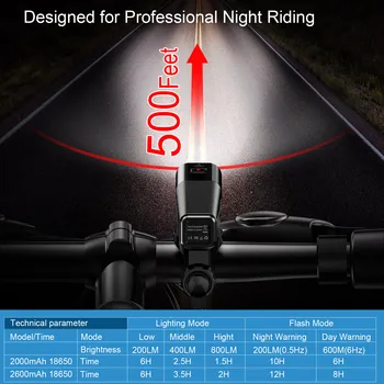 TOWILD BR800バイク光テールライトUSB充電式LED MTBフロントランプヘッドライトアルミの自転車のライト懐中電灯
