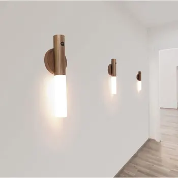 Zoyaloo LEDランプ壁階段光の回廊光LED USB夜光の木材の磁気モーションセンサ夜光のベッドルームランプ