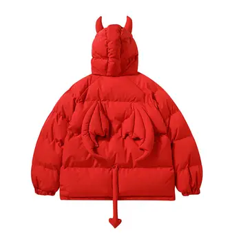の小さな悪魔ドジャケット女性のオーバーサイズのゆったりドジャケットのヒップホップファッションジッパーパーカドジャケット冬男