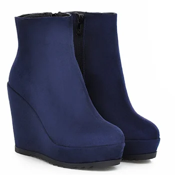 ウェッジは足首のブーツ女性の靴の秋冬ファッションFaxuドプ女子ショートブーツセクシーウェッジ女性の靴