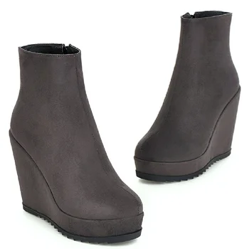 ウェッジは足首のブーツ女性の靴の秋冬ファッションFaxuドプ女子ショートブーツセクシーウェッジ女性の靴