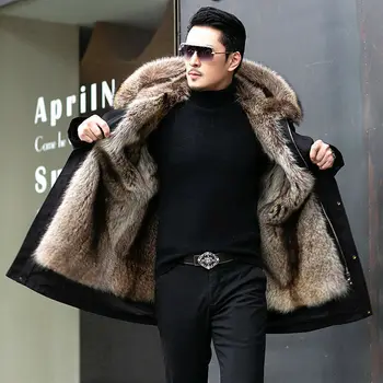 パーカーの男性の模倣毛ライナーが冬暖かく新しい毛皮一枚コートの模倣ミンクフリース中長毛皮コート