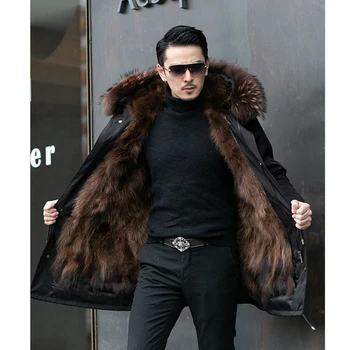 パーカーの男性の模倣毛ライナーが冬暖かく新しい毛皮一枚コートの模倣ミンクフリース中長毛皮コート