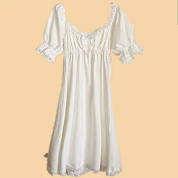 ビクトリア様式イ女性夏に白い木綿ヴィンテージNightgownsのロマンティックダーレース長Peignoir乳パッドナイトウェア