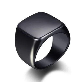 ファッション男性黒色の円滑なステンレス鋼のリングは光沢のある印鑑スクエアFingeリングのヒップホップ/幾何学模様男性の結婚パーティージュエリー卸売