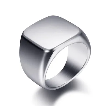 ファッション男性黒色の円滑なステンレス鋼のリングは光沢のある印鑑スクエアFingeリングのヒップホップ/幾何学模様男性の結婚パーティージュエリー卸売