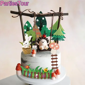ヘッジホッグスイングケーキTopperジャングル動物のケーキテ林野生の森林動物のケーキTopper男の子の誕生日ケーキの装飾