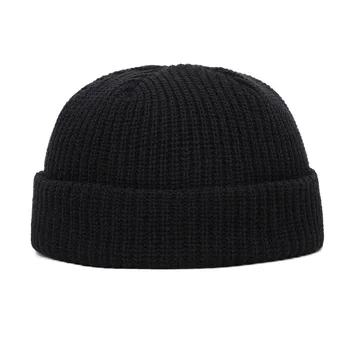 ユニセックス冬のリブ編みのカフ付きの短いメロンキャップ-固形色髑髏ぶレトロなスキー場漁師Docker Beanie帽子番Z106