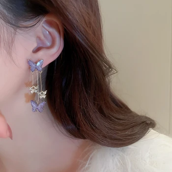 結晶金属の紫白蝶ド房完女性2023新しい韓国のファッションイヤリングの誕生日パーティージュエリーギフト